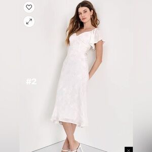 Never worn - LuLus white satin floral dress.